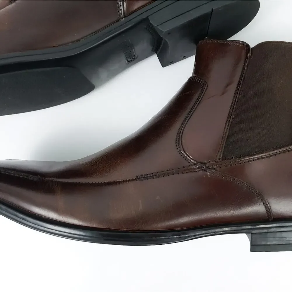 Stacy Adams Leather Boots Dark Brown 7.5 Chukka Side Zip Men Shoes Career Casual